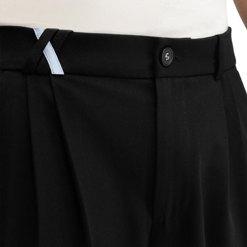 Pantaloni bărbătești cu croi larg și pliuri Kram Black Negru