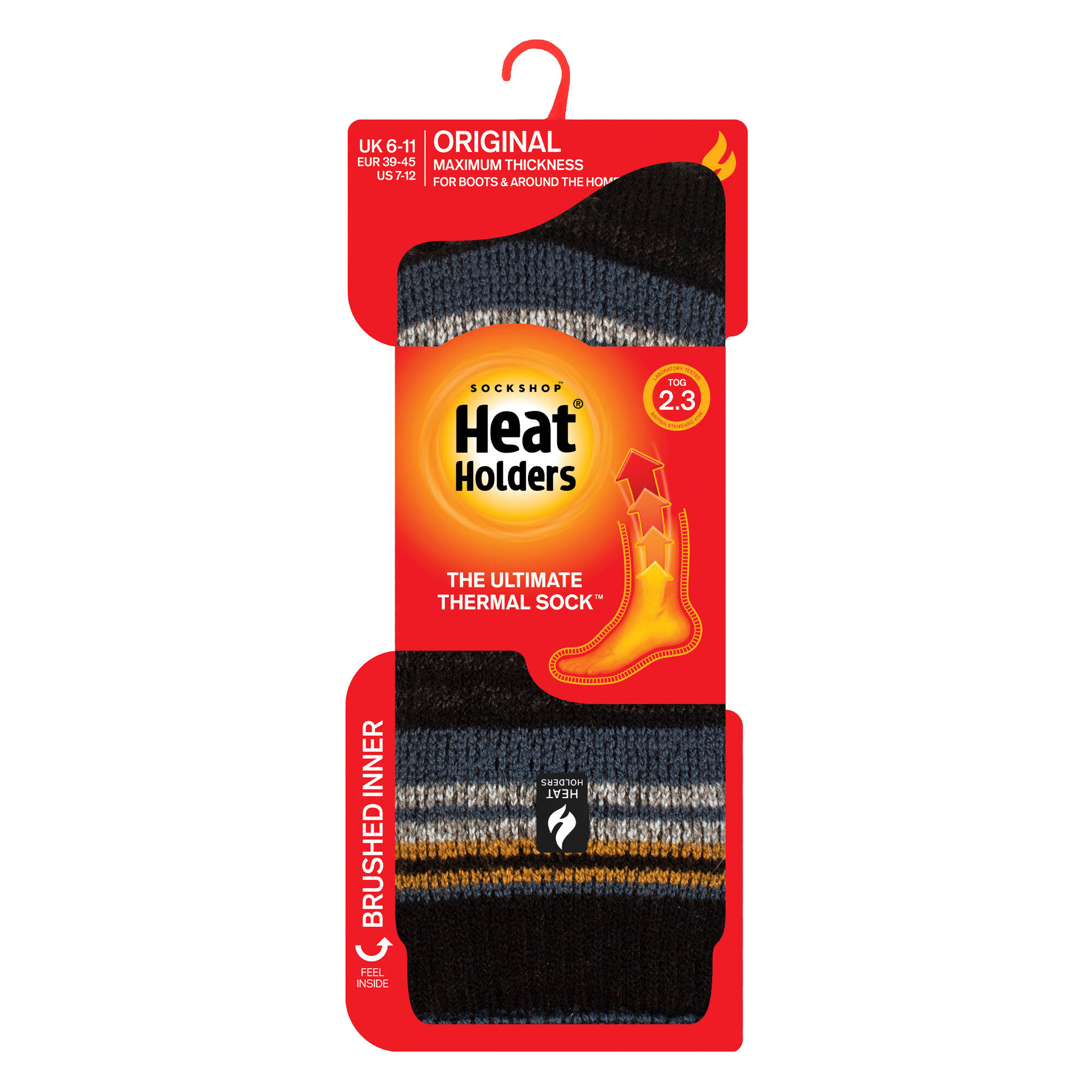 Chaussettes thermiques brossées à motifs pour hommes avec rayures 2/6