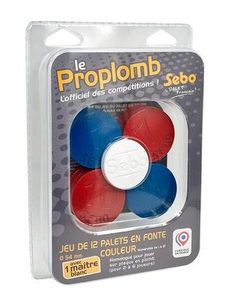 Jeu de 12 palets vendéens bleus et rouges en fonte compétition + 1 maître fonte