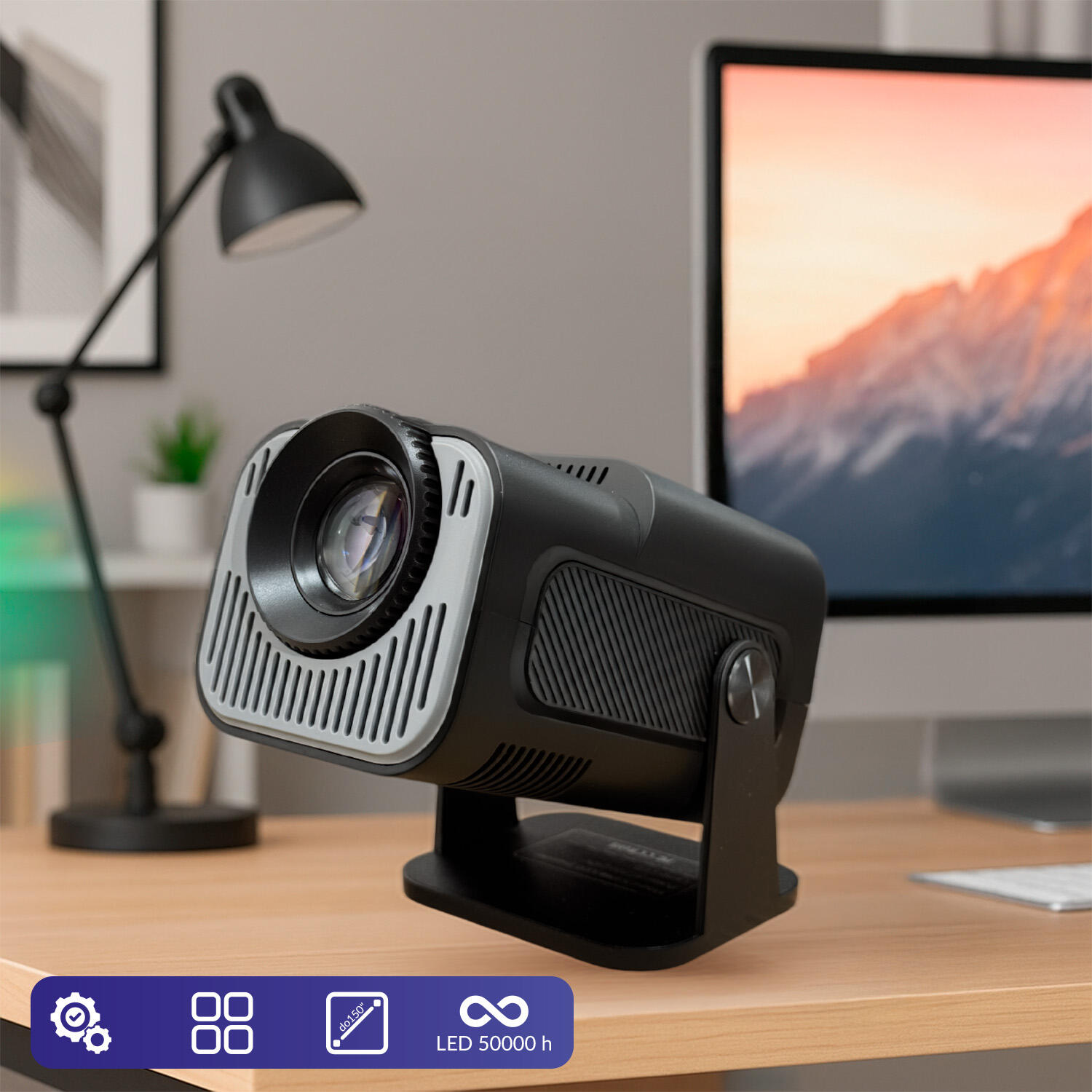 Piccolo Proiettore USB 1080P Con Obiettivo 240° – Correzione Trapezoidale 4 Angoli, Risoluzione Fisica 480x360, Per Smartphone E PC