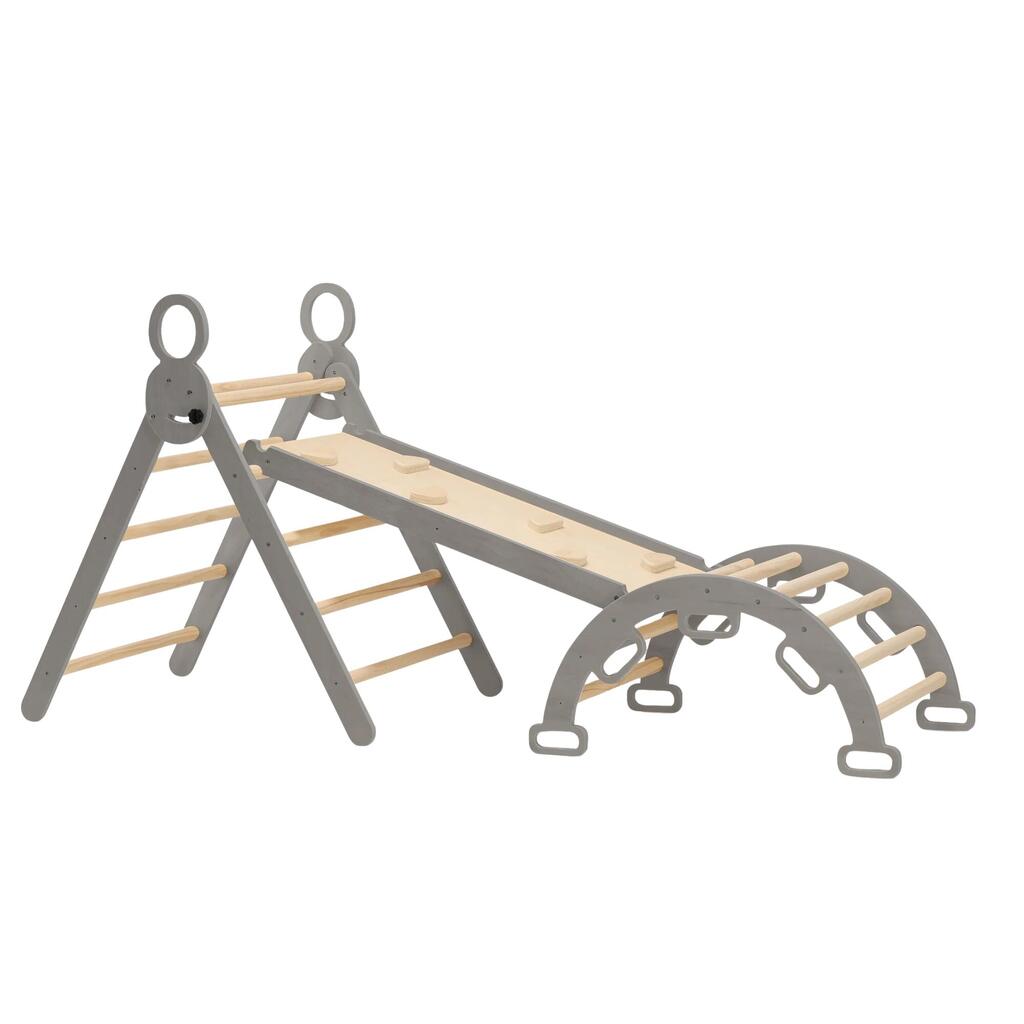 Luxury Foldable Triangle with Climbing Arch and Slide – Montessori Gym – Grey