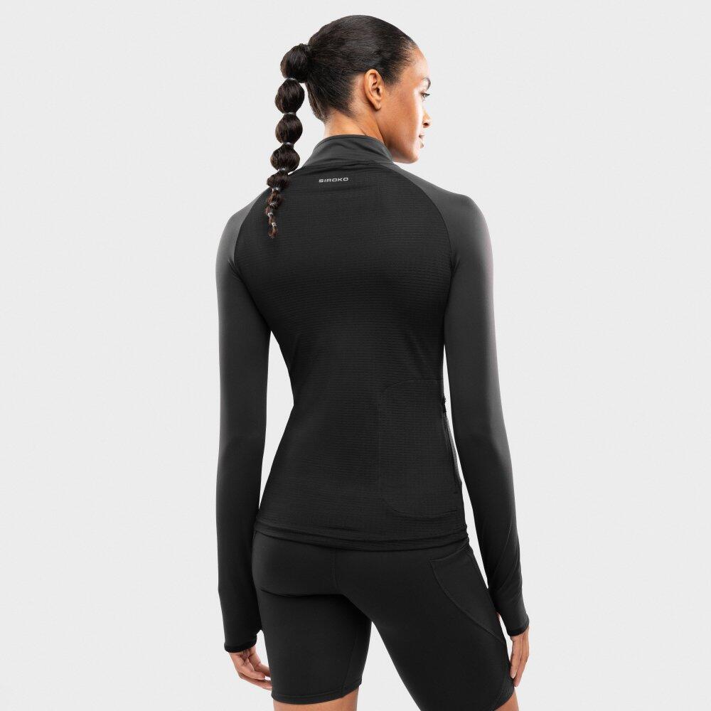 Damen Fitness -sweatshirt halblanger reißverschluss Center Black Schwarz 6/7