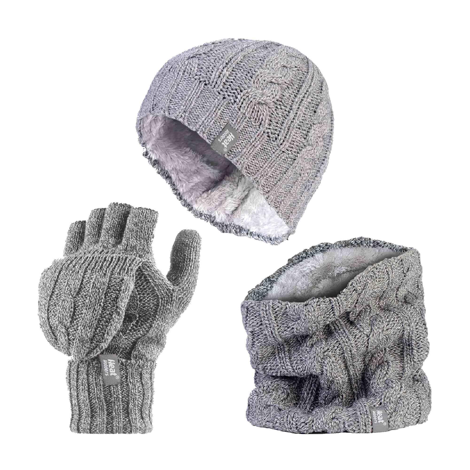 HEAT HOLDERS Ladies Fleece Lined Thermal Winter Hat, Neck Warmer & Converter Gloves Set
