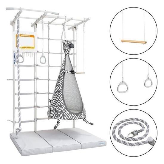 Sprossenwand mit Zebra-Kokon, Wandmontage für Kinder