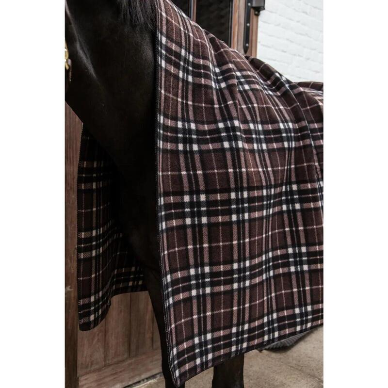 Kentucky Heavy Fleece Paardendeken Square Check Printing Brown  -