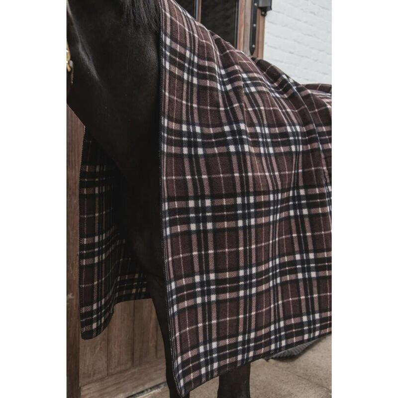 Kentucky Heavy Fleece Paardendeken Square Check Printing Brown  -