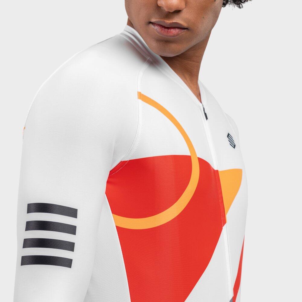 Heren Fietsen wielershirt lange mouw M2 Finish Line Wit 6/7