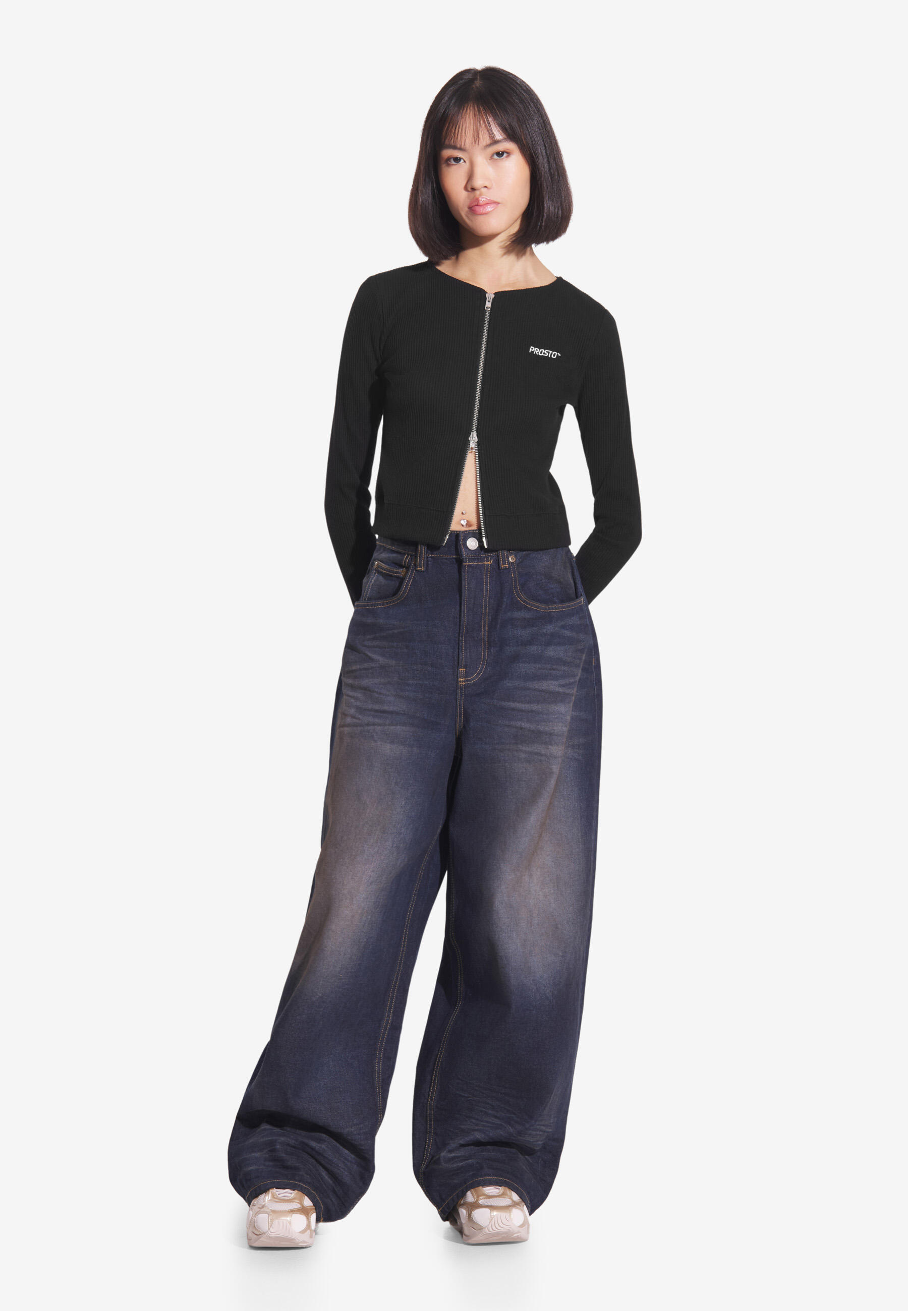 Top sportowy damski Prosto Zip Ribbed na suwak 2/6