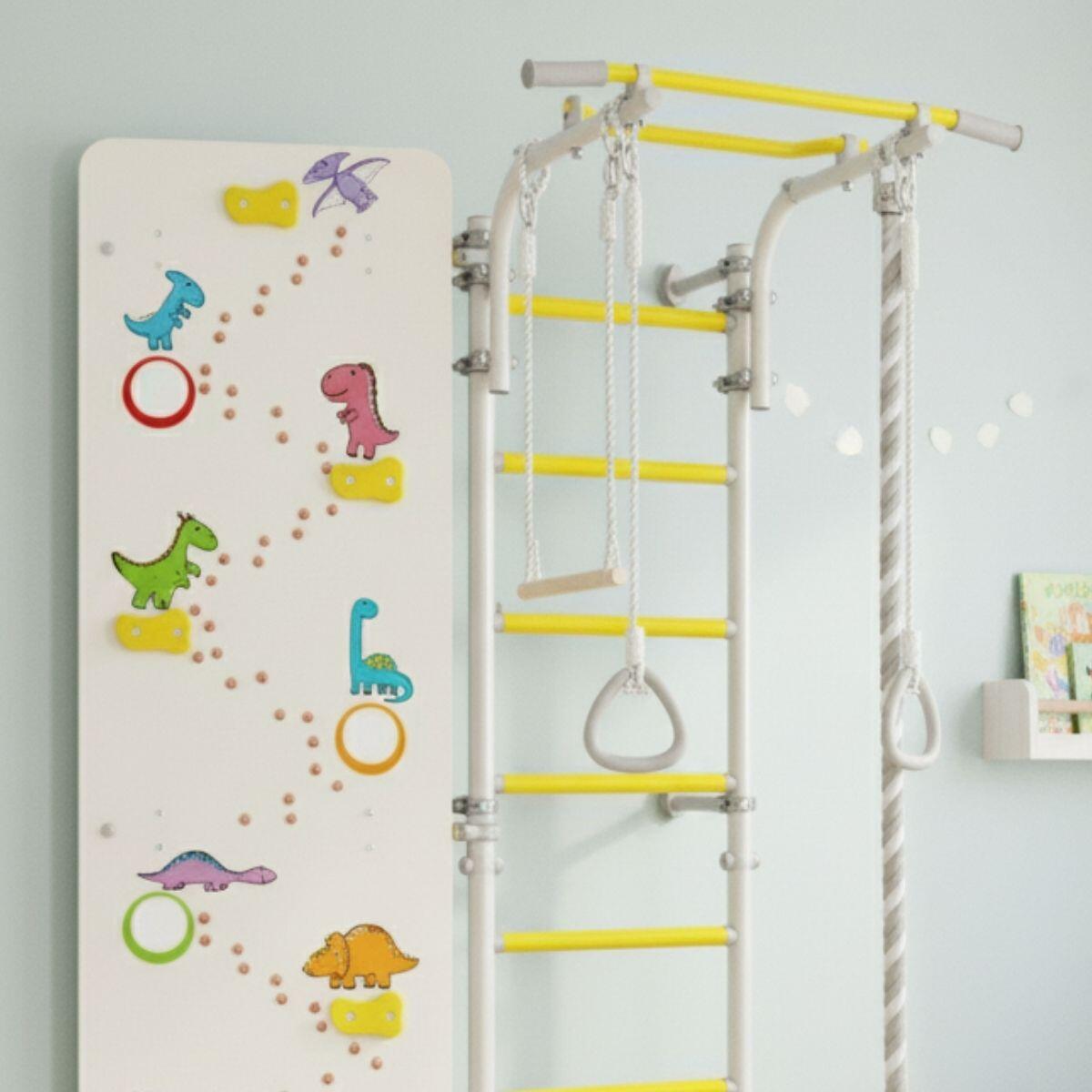 Kinderen Gymnastiek Sportraam met klimmuur en mat Kometa Next 1 Dino Wit/Geel 3/7
