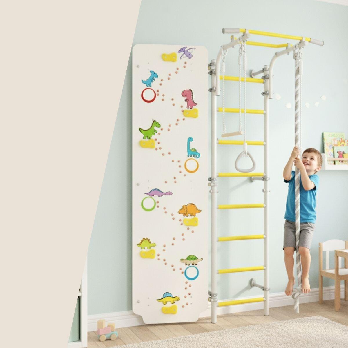 Kinderen Gymnastiek Sportraam met klimmuur en mat Kometa Next 1 Dino Wit/Geel 2/7