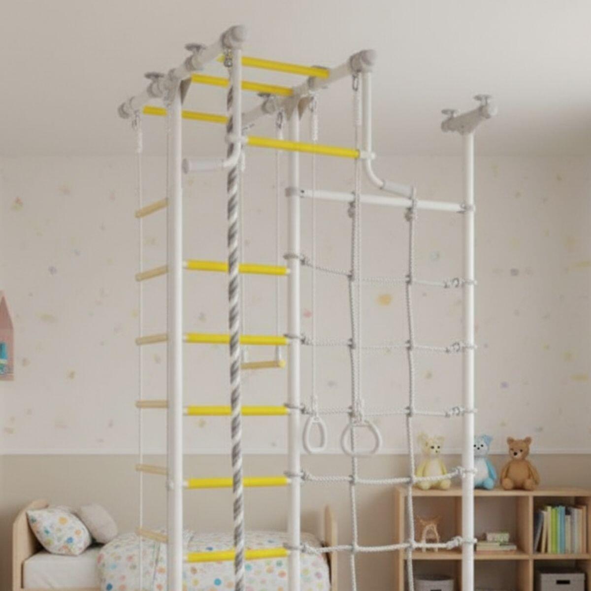 Kinder Gymnastik Sprossenwand mit Kletternetz Ringe Merkury 2 Provence 3/6