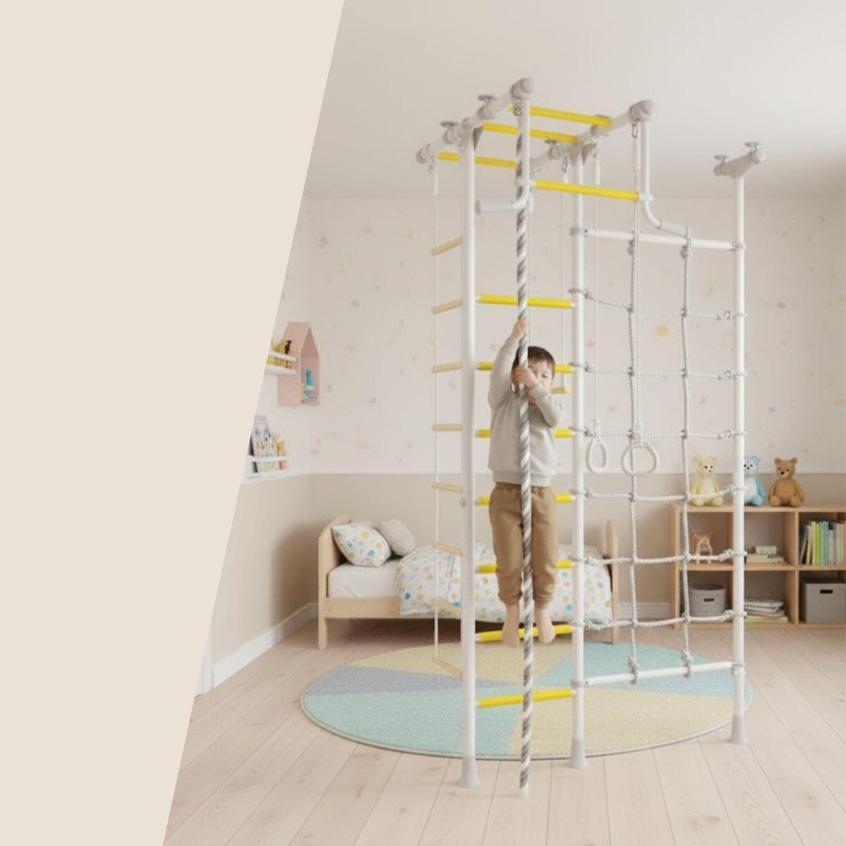 Kinder Gymnastik Sprossenwand mit Kletternetz Ringe Merkury 2 Provence 2/6