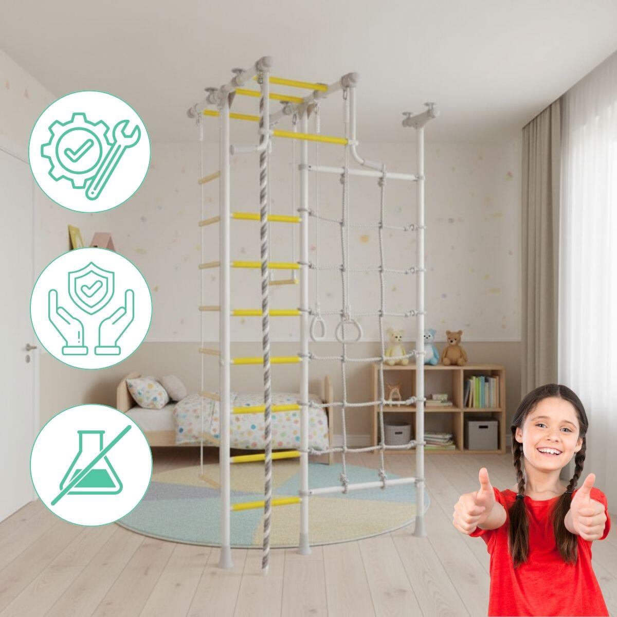 Kinder Gymnastik Sprossenwand mit Kletternetz Ringe Merkury 2 Provence 4/6