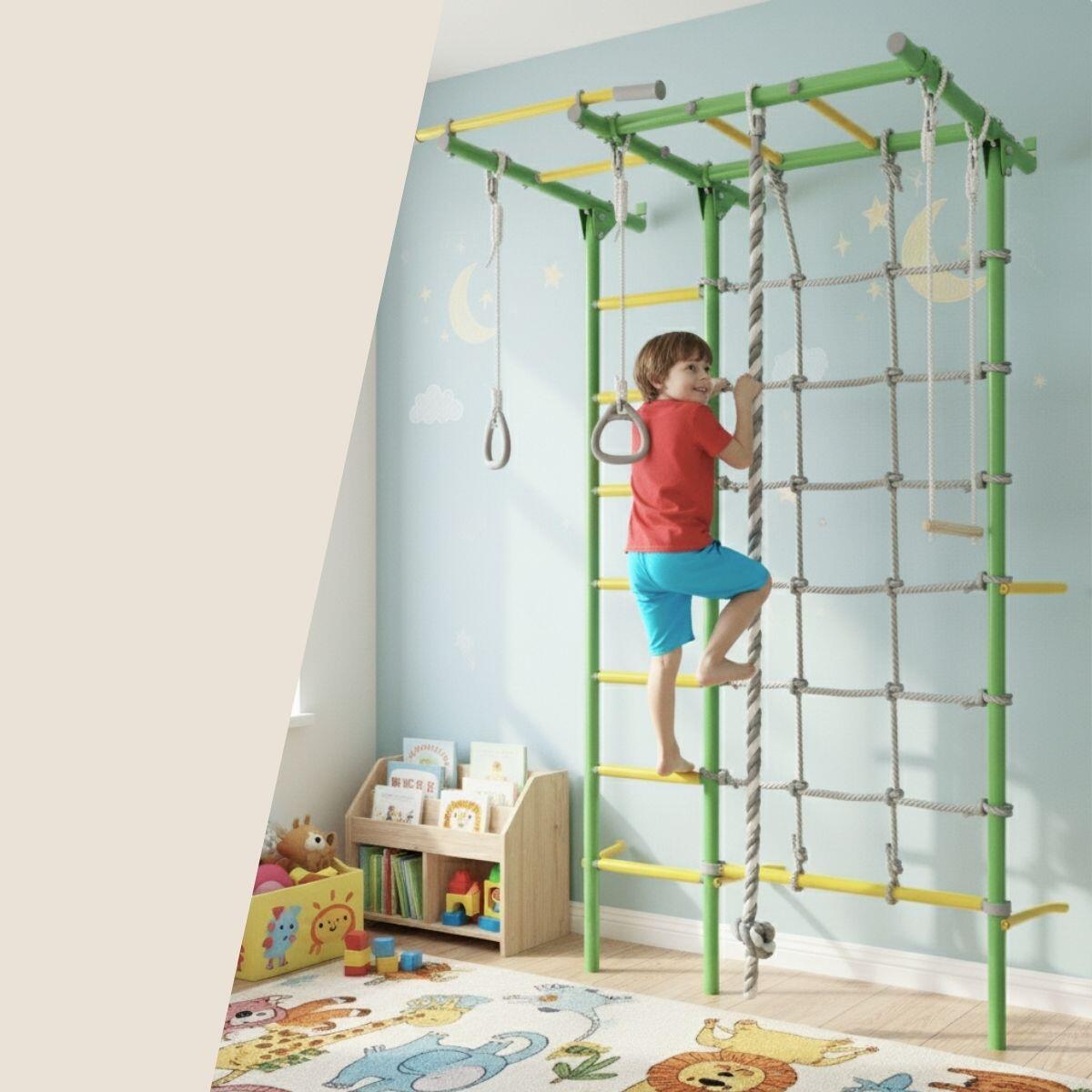Niños Gimnasia Espaldera Metal con Barra de Dominadas Kometa Next 5 Verde 2/6