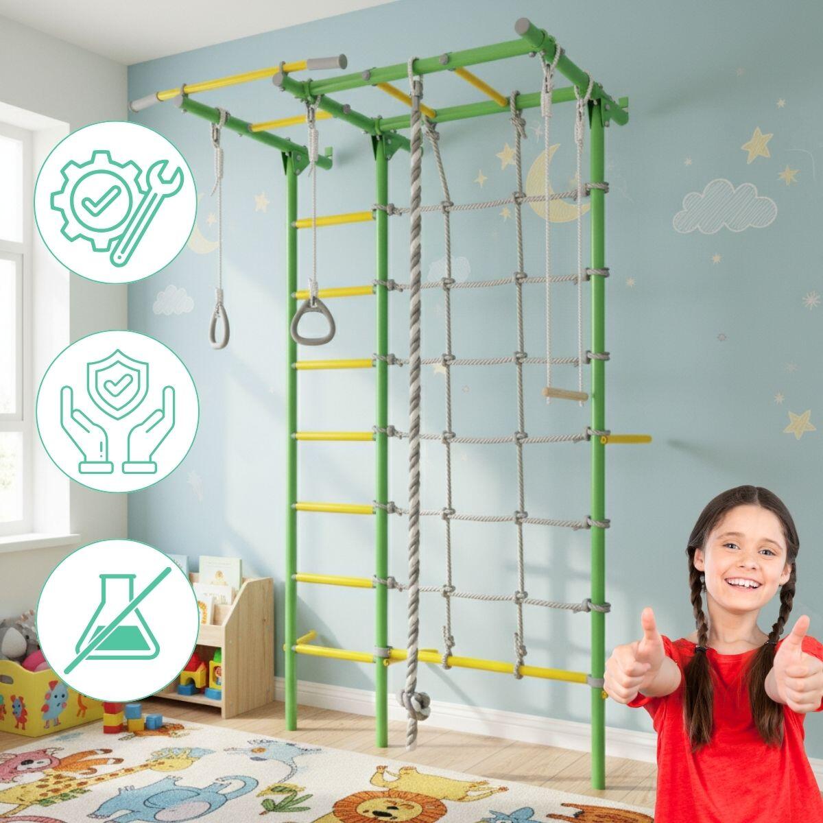 Niños Gimnasia Espaldera Metal con Barra de Dominadas Kometa Next 5 Verde 4/6