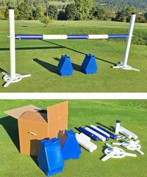 Obstacle complet en kit avec 1 barre rose et blanc de 2m50 et 2 cavaletti roses