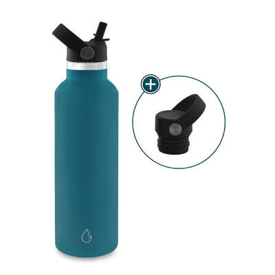 Go waterfles rvs olijfgroen 710 ml - dop met rietje