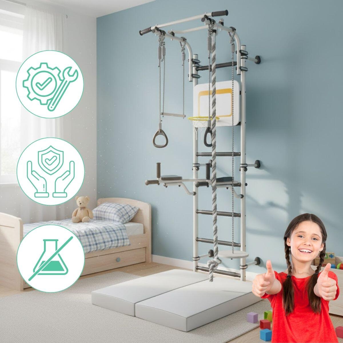 Kinder Gymnastiek Sportraam Wandmontage Set Next 1 Max Wit/Zwart 4/7