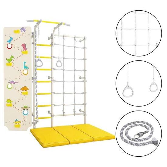 Sprossenwand mit Dino-Kletterwand & Gymnastikmatratze
