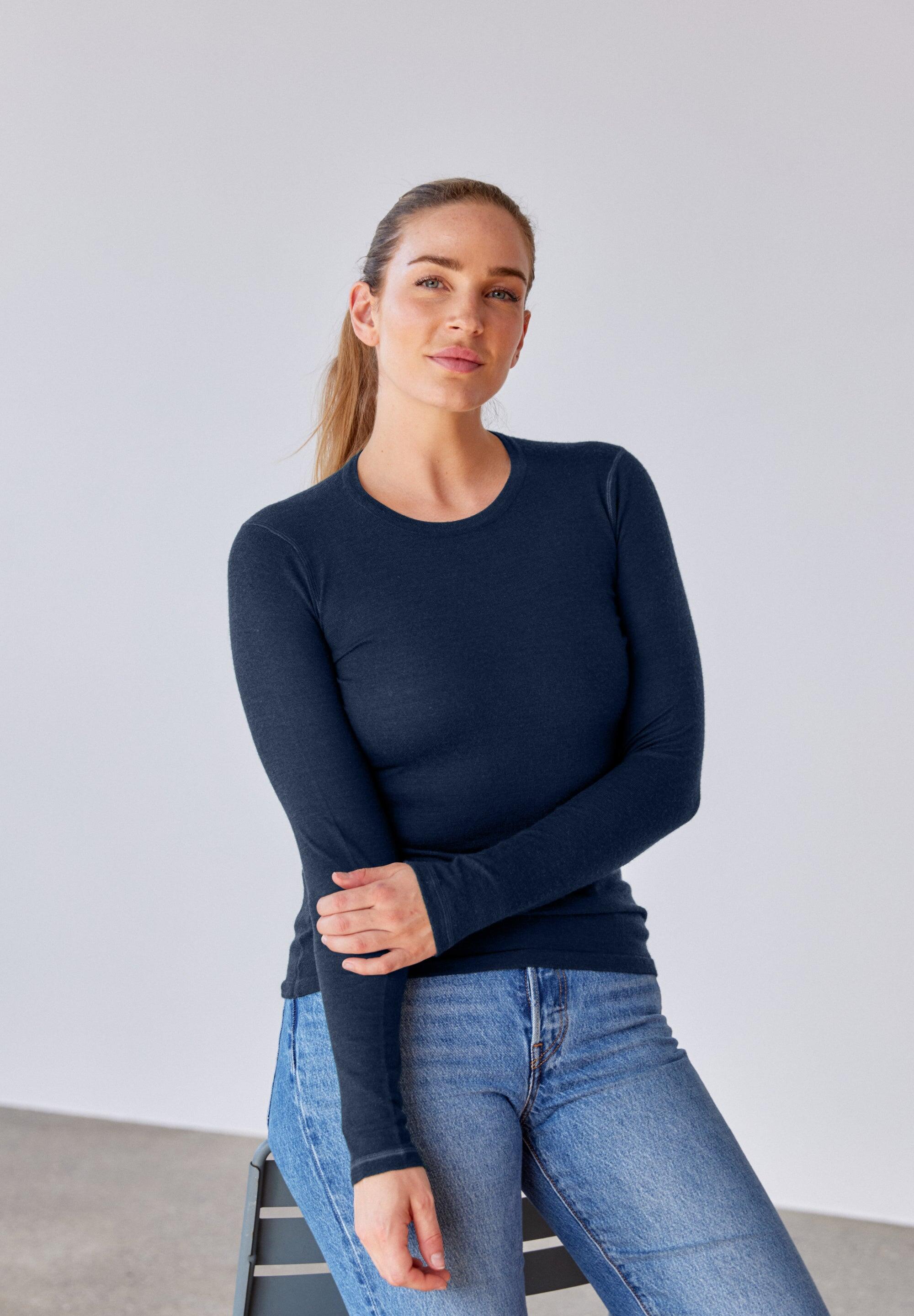 Maglia termica da donna in lana merino a maniche lunghe Morbida e traspirante 5/6