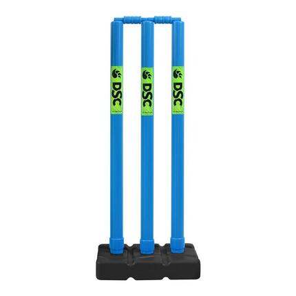 DSC Plastic Cricket Stump Set mit 3 Stümpfen, 2 Bails und 1 Base | Weiß & Blue