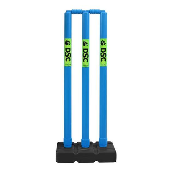 DSC Plastic Cricket Stump Set mit 3 Stümpfen, 2 Bails und 1 Base | Weiß & Blue