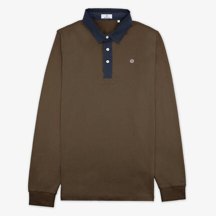 Polo manches longues en coton jersey marron café