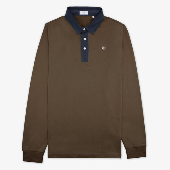 Polo manches longues en coton jersey marron café