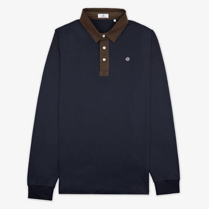 Polo manches longues en coton jersey bleu marine
