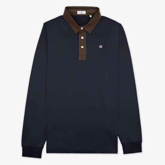 Polo manches longues en coton jersey bleu marine