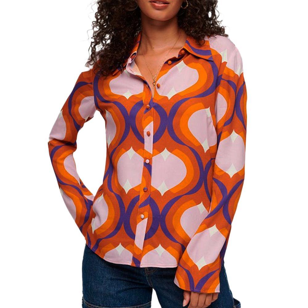 Superdry Women's 70s Print Orange/Pink Shirt