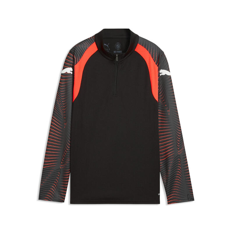 Tricou fotbal copii mâneci lungi, fermoar scurt Individualfinal, negru PUMA
