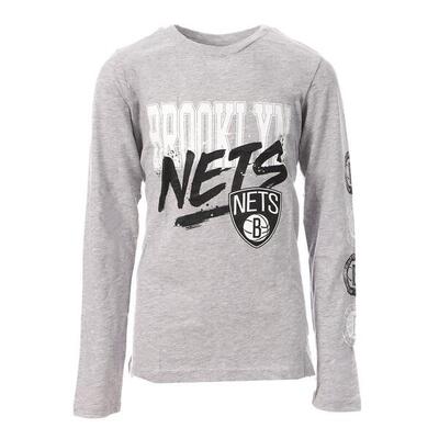 T-Shirt Maniche Lunghe Bambino Grigio NBA Brooklyn Nets