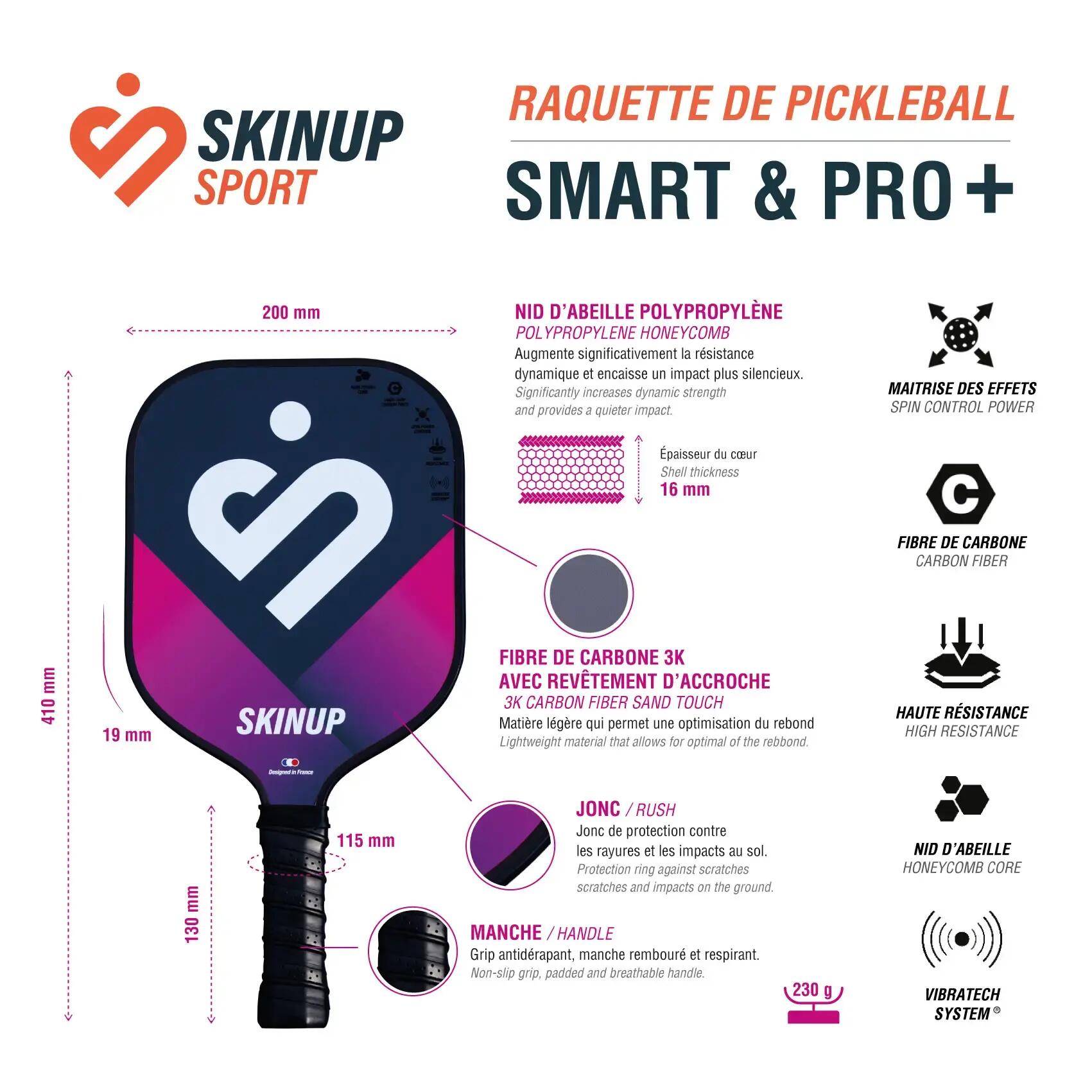 Racchetta da pickleball rosa Smart & Pro+ - SKINUP Sport 3/3