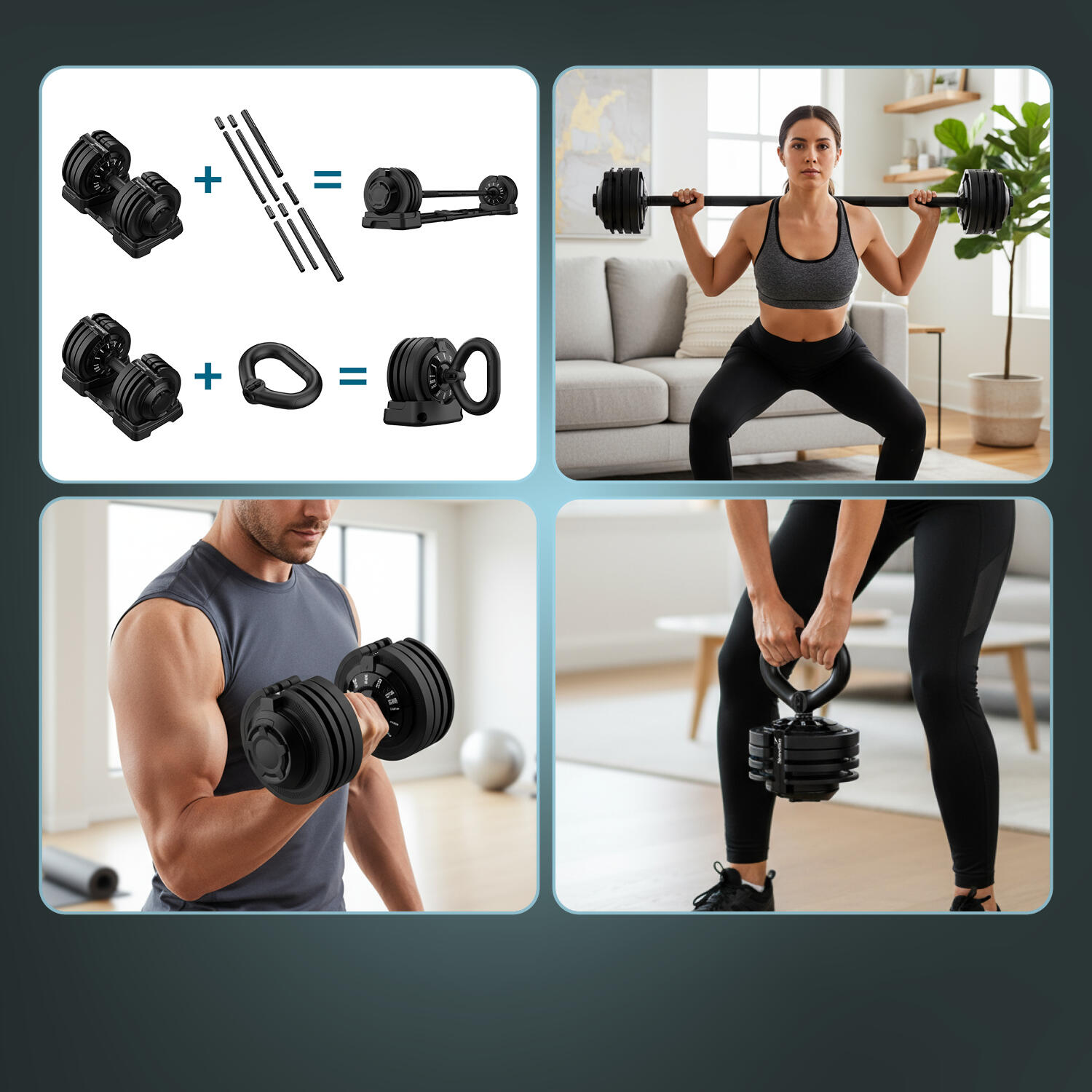 Set d'haltères réglables Paino - Haltères court & long et kettlebell 2/7