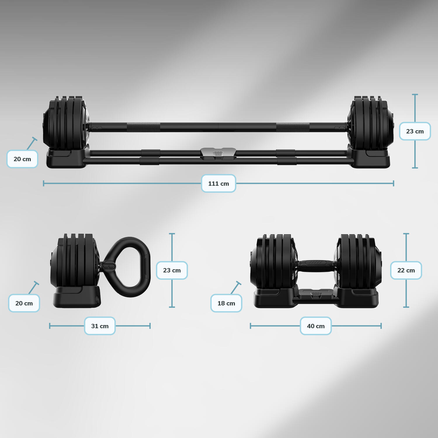 Set d'haltères réglables Paino - Haltères court & long et kettlebell 7/7