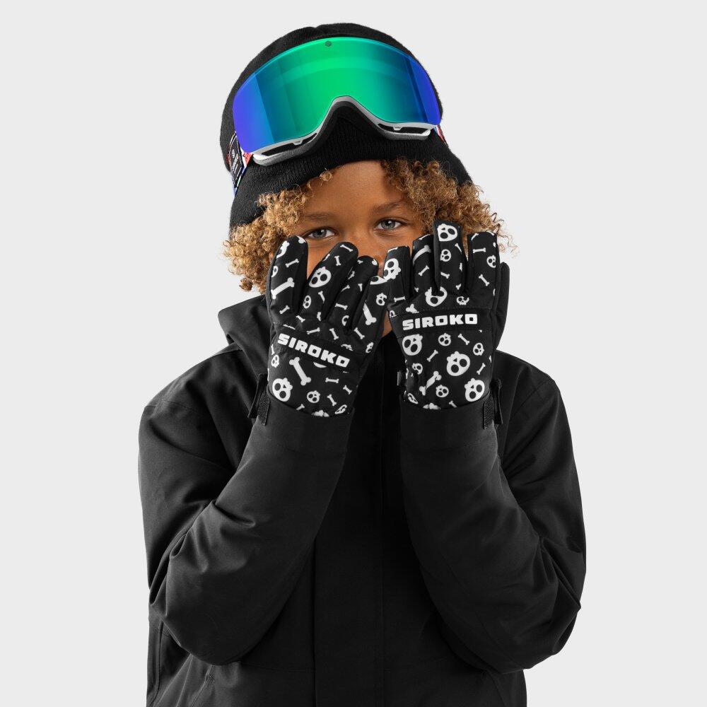 Gants thermiques snowboard et ski enfant Sports d'hiver Enfants Skull Noir 4/7