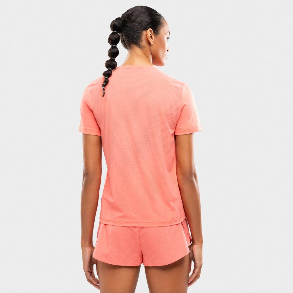 Damen Fitness kurzärmeliges lauf-t-shirt Singapore Coral Pink Rosa 6/7