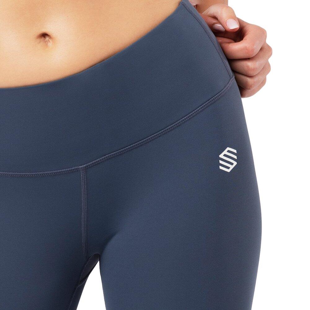 Damen Fitness Trainingsleggings mit mittelhohem Bund Striker Denim Blue 6/7