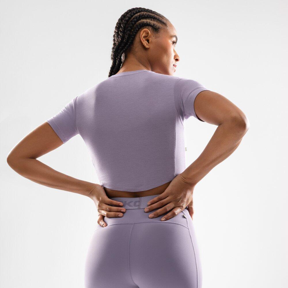 Damen Fitness kurzärmeliges trainings-croptop Harmony Lila 6/7