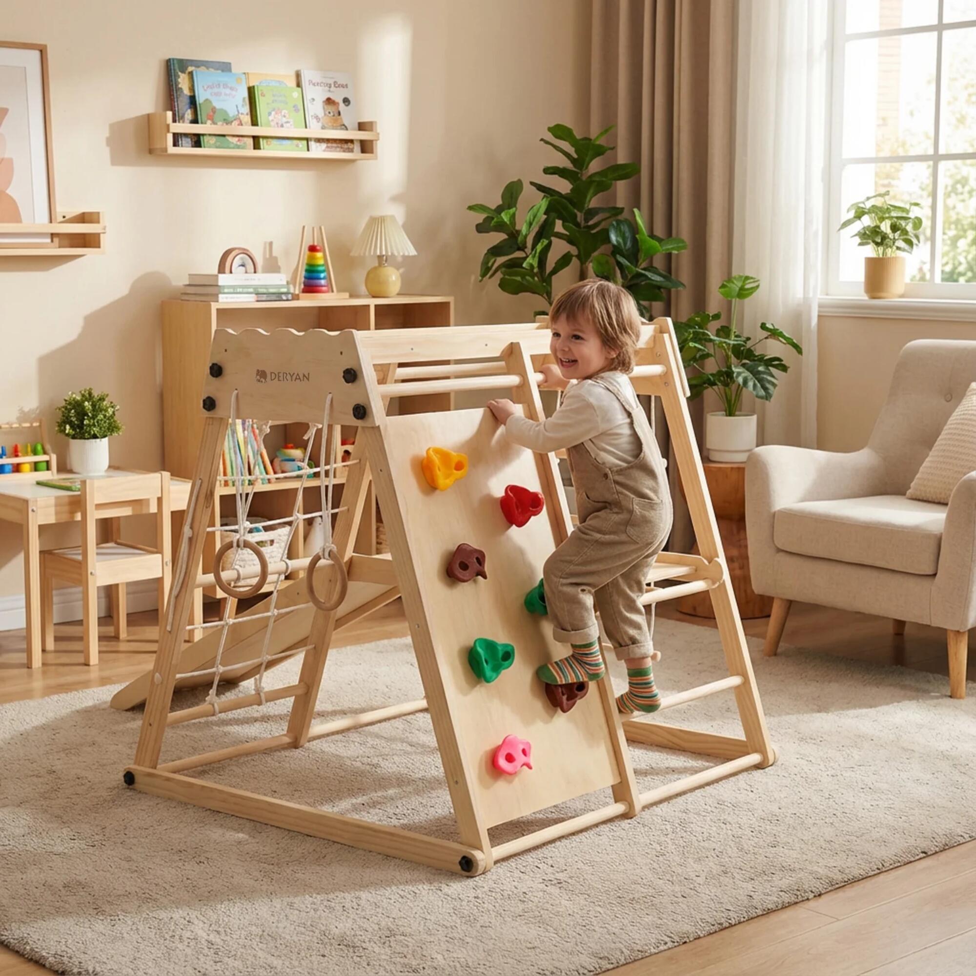 Structure d’escalade en bois de luxe - Pliable - Avec toboggan et mur d’escalade 2/6