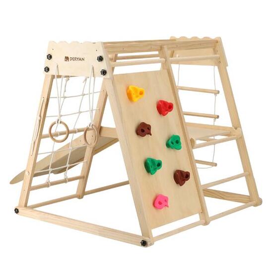 Deryan Luxe Holz Klettergerüst - Faltbar mit Rutsche + Kletterwand + Set