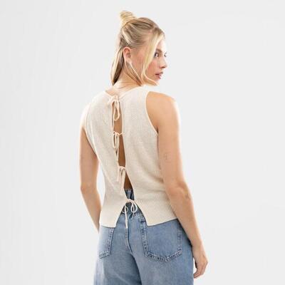 Dames mouwloze gebreide top ibz lace sand beige