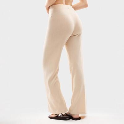 Dames gebreide broek met wijde pijpen ibz loom sand beige