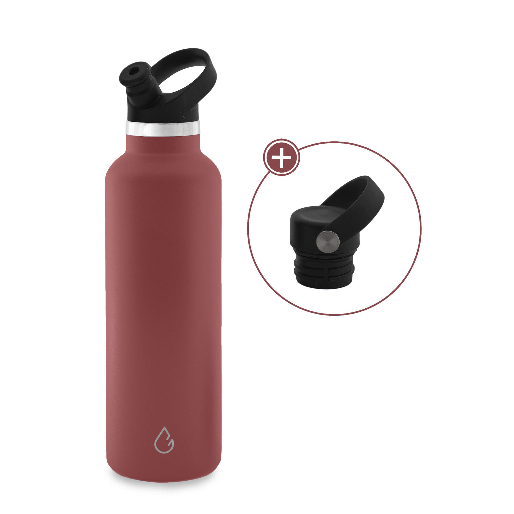 WATTAMULA GO waterfles RVS burgundy 710 ml - met sportdop