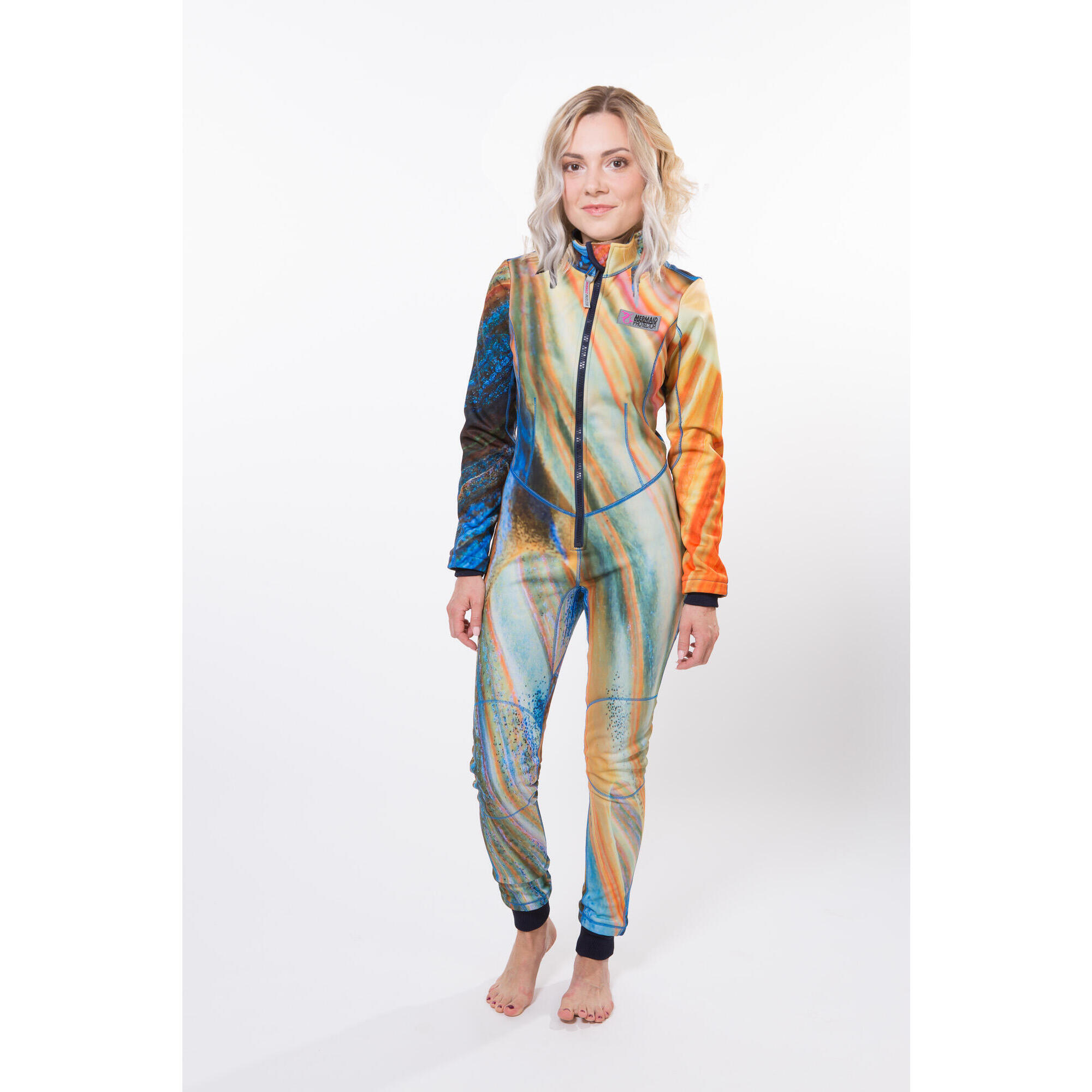 Mermaid Protector - #neoprenefree Fish Skin Combinaison De Sport Aquatique "haute Fugu Cuisine" - Combinaison Néoprène - Bleu|jaune|orange - Moyen - Decathlon