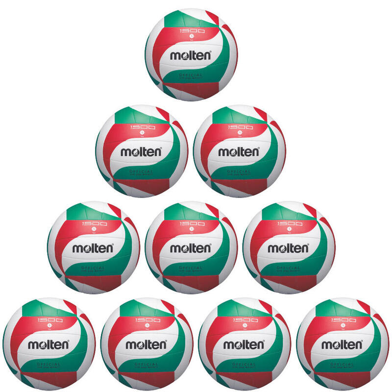 Pachet 10 mingi volei Molten V4M1500 marimea 4 + sac 10 mingi + pompa DHP21