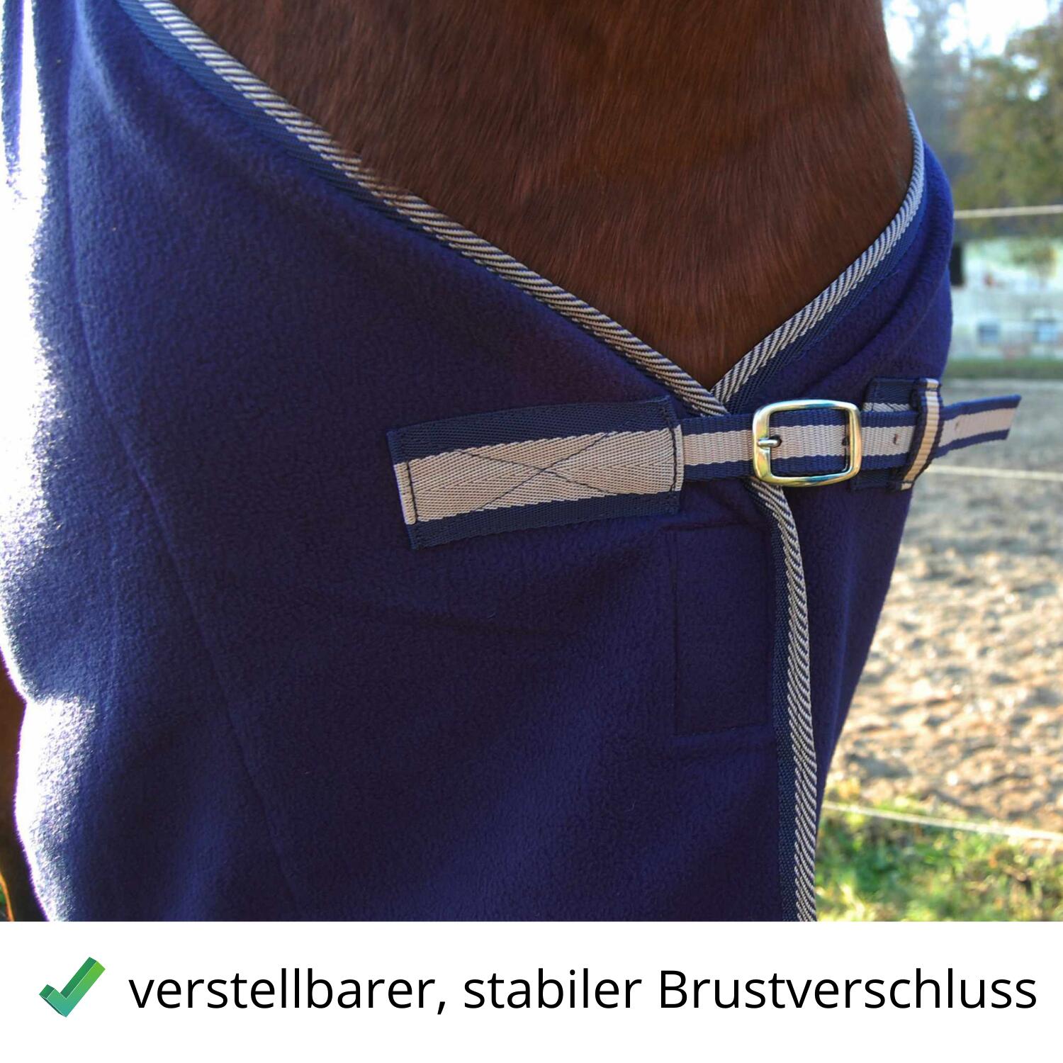 Pferde Fleecedecke Abschwitzdecke anti-pilling ROCKY Kreuzgurten dunkelblau 3/4