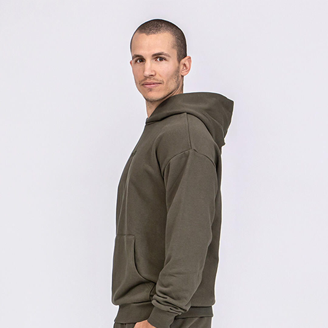 Felpa unisex oversize cotone cappuccio pre post allenamento tempo libero Verde 2/5