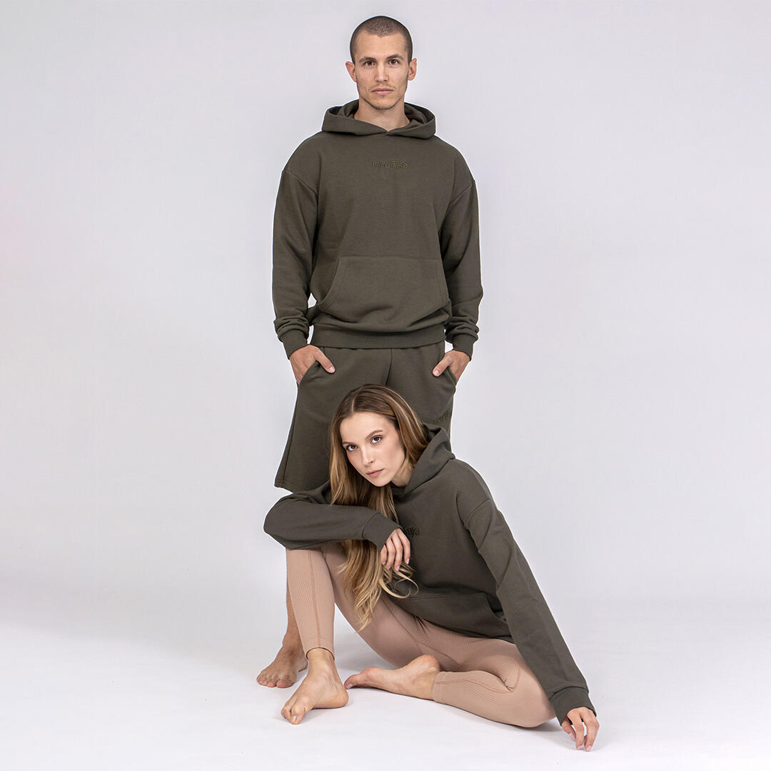 Felpa unisex oversize cotone cappuccio pre post allenamento tempo libero Verde 5/5